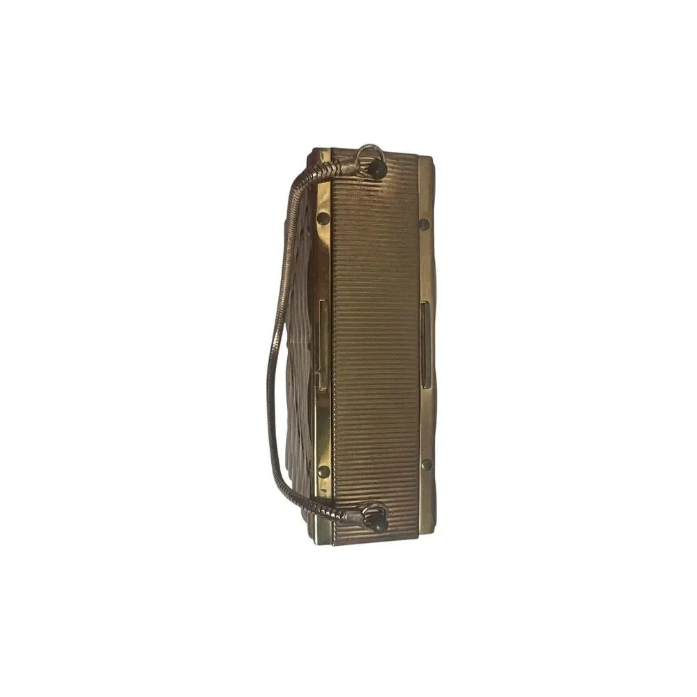 1950’s Double Sided Evan’s Metal Cosmetic Compact Gold tone Clutch With Handle - Picture 8 of 15